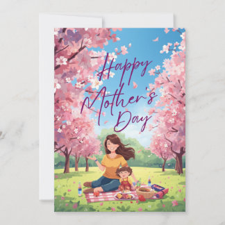 Schöne Muttertags-Blumenkarte – Süße Mom und Kind Karte