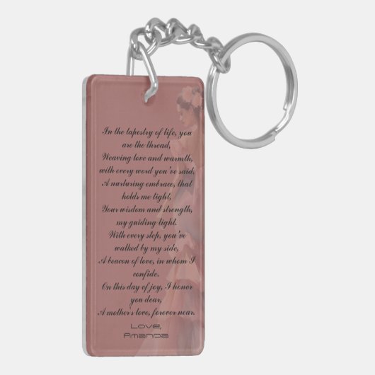 Schöne Muttertags-Rosa gewidmete Ode Schlüsselanhänger (Rückseite links)