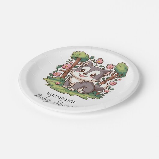 Schöne Mystical Wolf Babydusche Pappteller (Schrägansicht)