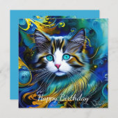 Schöne Mystische Katze in Blues und Golden Birthda (Vorne/Hinten)