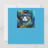 Schöne Mystische Katze in Blues und Golden Birthda (Rückseite)