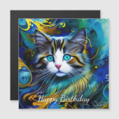 Schöne Mystische Katze in Blues und Golden Birthda Magnetkarte (Vorne/Hinten)