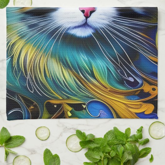 Schöne Mystische Katze in Blues und Golden Geschirrtuch (Gefaltet)