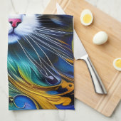 Schöne Mystische Katze in Blues und Golden Geschirrtuch (Viertel Falte)