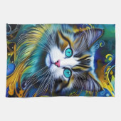 Schöne Mystische Katze in Blues und Golden Geschirrtuch (Horizontal)