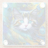Schöne Mystische Katze in Blues und Golden Glasuntersetzer (Rückseite)