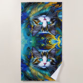 Schöne Mystische Katze in Blues und Golden Strandtuch (Vorderseite)