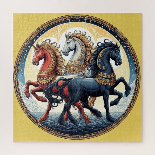 "Schöne mystische Rote, Weiße, Blaue Pferde" 7 Puzzle (Vertikal)