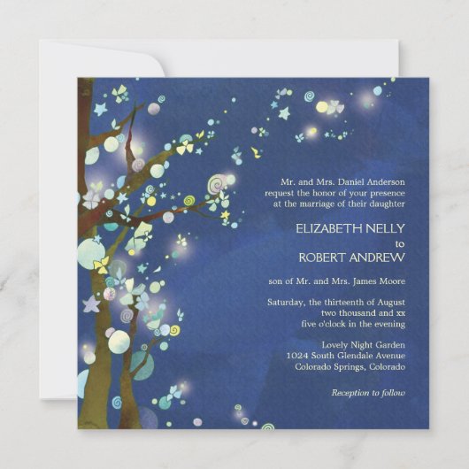 Schöne Nacht in Blue Tree Theme Wedding Einladung (Vorderseite)