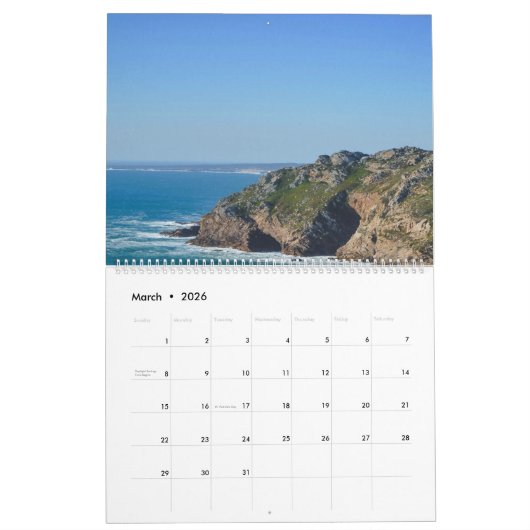 Schöne Natur und schöne Strände mit Ozean Wave Cov Kalender (Mär 2026)