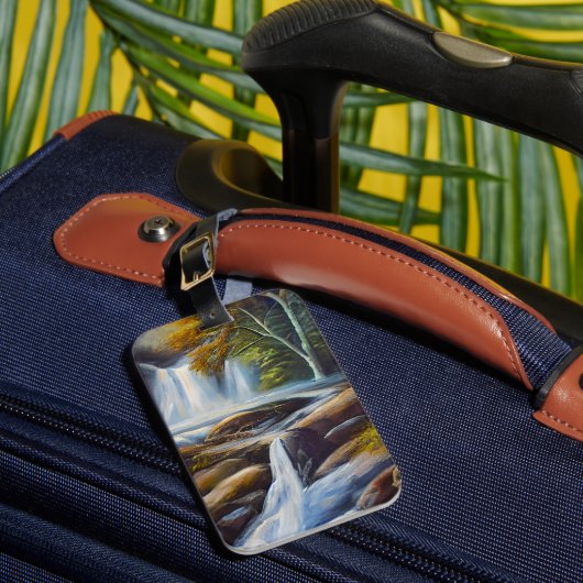 Schöne Natur Wasserfall Stream Ölgemälde Gepäckanhänger (Vorderseite Insitu 1)