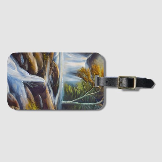 Schöne Natur Wasserfall Stream Ölgemälde Gepäckanhänger (Vorderseite (Horizontal))
