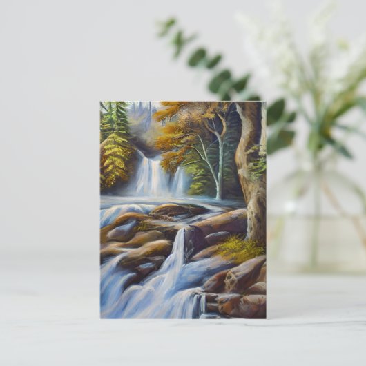 Schöne Natur Wasserfall Stream Ölgemälde Postkarte (Stehend Vorderseite)