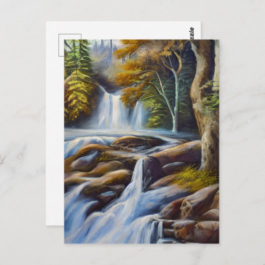 Schöne Natur Wasserfall Stream Ölgemälde Postkarte (Vorne/Hinten)