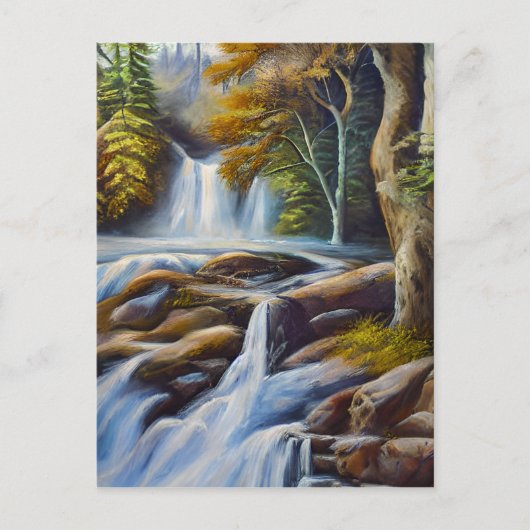 Schöne Natur Wasserfall Stream Ölgemälde Postkarte (Vorderseite)