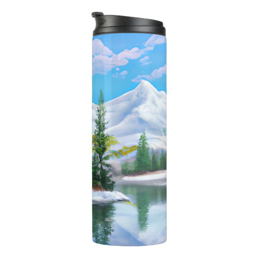 Schöne Natur Winter Pine Trees Snowy Mountain Thermosbecher (Nach rechts gedreht)
