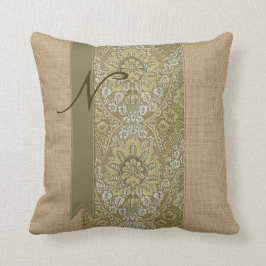 Schöne natürliche Leinwand-Grün-Damast-Band-Punkte Kissen