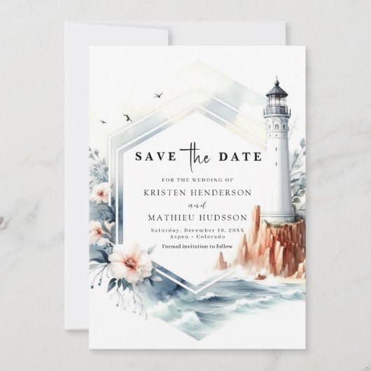 Schöne Nautical Elegance Hochzeit im Leuchtturm Save The Date (Vorderseite)