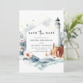 Schöne Nautical Elegance Hochzeit im Leuchtturm Save The Date (Stehend Vorderseite)