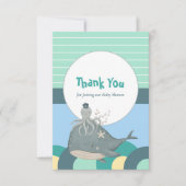 Schöne Nautical Whale Octopus Green Baby Dusche Dankeskarte (Vorderseite)