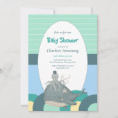 Schöne Nautical Whale Octopus Green Baby Dusche Einladung (Vorderseite)