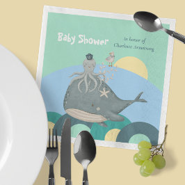 Schöne Nautical Whale Tintenfisch Green Baby Dusch Serviette