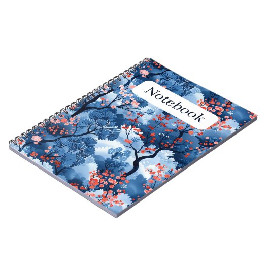 Schöne Navy Blue Cherry Blossom Print Notizblock (Linke Seite)