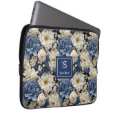 Schöne Navy Blumen Blaue Florale Laptoptasche Laptopschutzhülle (Vorne Rechts)