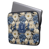 Schöne Navy Blumen Blaue Florale Laptoptasche Laptopschutzhülle (Vorderseite Links)