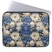 Schöne Navy Blumen Blaue Florale Laptoptasche Laptopschutzhülle (Vorderseite)