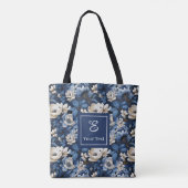 Schöne Navy Blumen Personalisierte Blumen-Tasche Tasche (Rückseite)