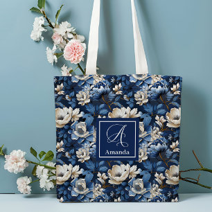 Schöne Navy Blumen Personalisierte Blumen-Tasche Tasche