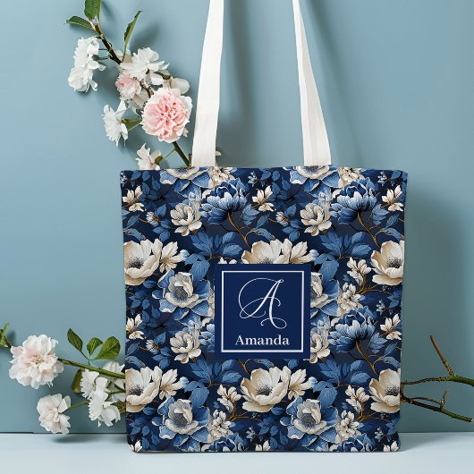 Schöne Navy Blumen Personalisierte Blumen-Tasche Tasche