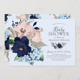 Schöne Navy & Blush Bloral Baby Dusche Einladung