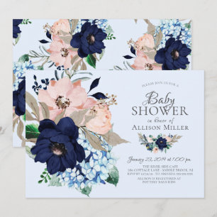 Schöne Navy & Blush Bloral Baby Dusche Einladung