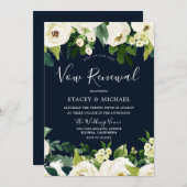 Schöne Navy Weiße Blume Frühjahr Vow Erneuerung Einladung (Vorne/Hinten)