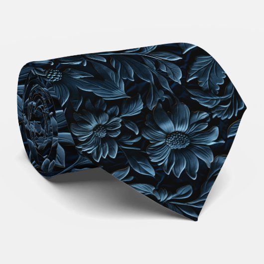 Schöne Navyblaue Faux geprägte Lederoptik  Krawatte (Gerollt)