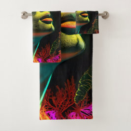 Schöne Neon Woman Art , lebendige Farben Badhandtuch Set