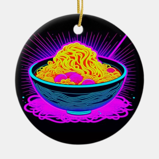 Schöne Neonschale mit Ramen Noodles Keramik Ornament (Vorne)