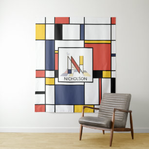 Schöne Neoplastik Art Monogram. Buchstabe N Wandteppich