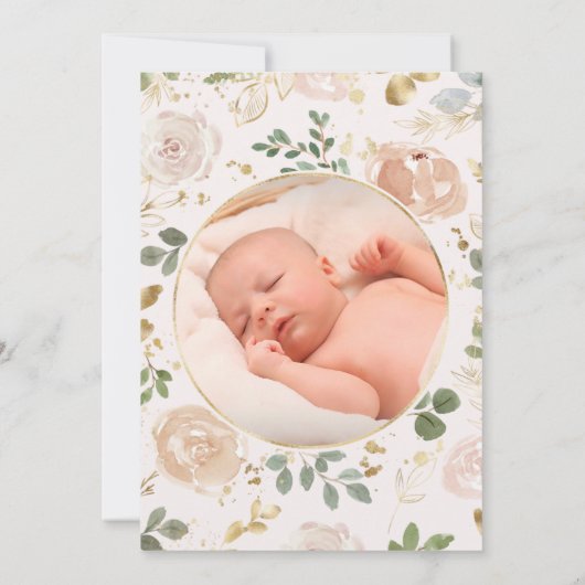 Schöne neutrale Florale| Foto zurück Taufe Einladung (Rückseite)