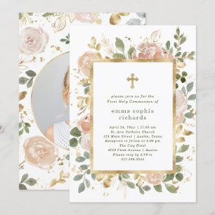 Schöne neutrale Florals   Foto Erste Kommune Einladung