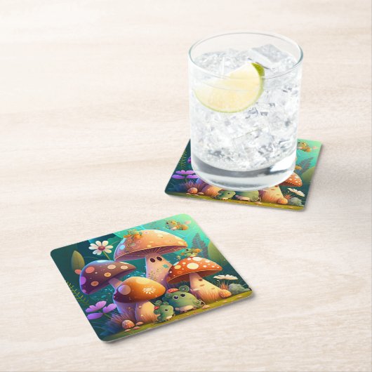 Schöne niedliche Babypilze Rechteckiger Pappuntersetzer (Vor Ort)