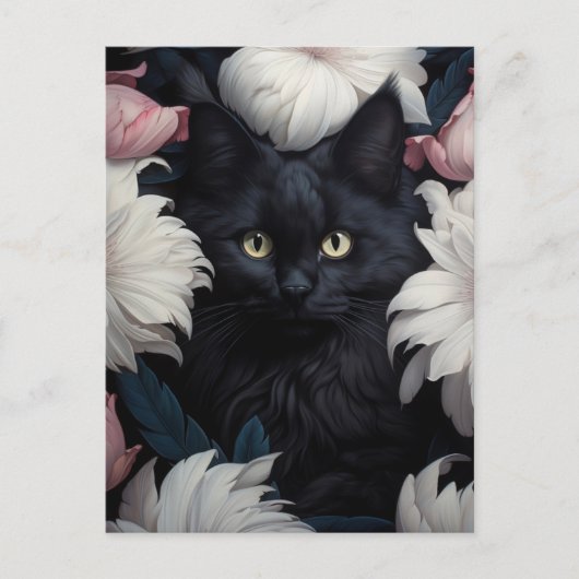 Schöne Niedliche Katze unter den Blume Postkarte (Vorderseite)