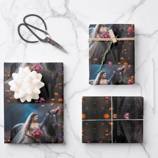 Schöne Niedliche Minimalistische Braut & Pferd Geschenkpapier Set (Vorderseite)