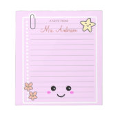 Schöne Niedliche Pink Teacher Wertschätzung Notizblock (Vorderseite)