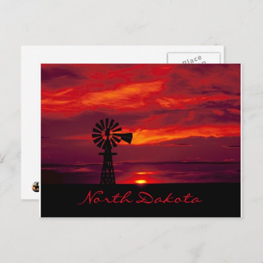 Schöne "North Dakota" Windmühle am Sonnenuntergang Postkarte (Vorne/Hinten)