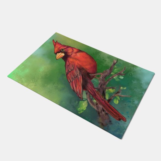 Schöne Northern Red Kardinal Bird Malerei Art Fußmatte (Schrägansicht)