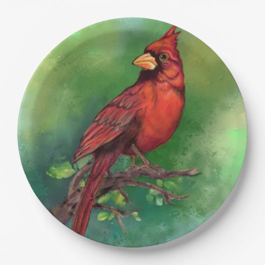Schöne Northern Red Kardinal Bird Malerei Art Pappteller (Vorderseite)