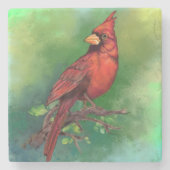 Schöne Northern Red Kardinal Bird Malerei Art  Steinuntersetzer (Vorderseite)